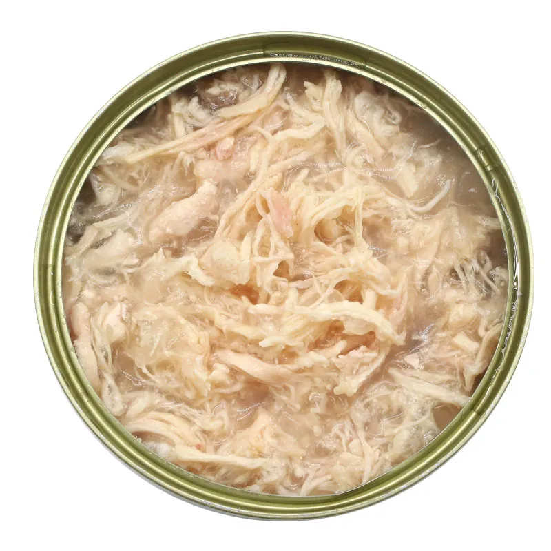 Canned shredded chicken pet food