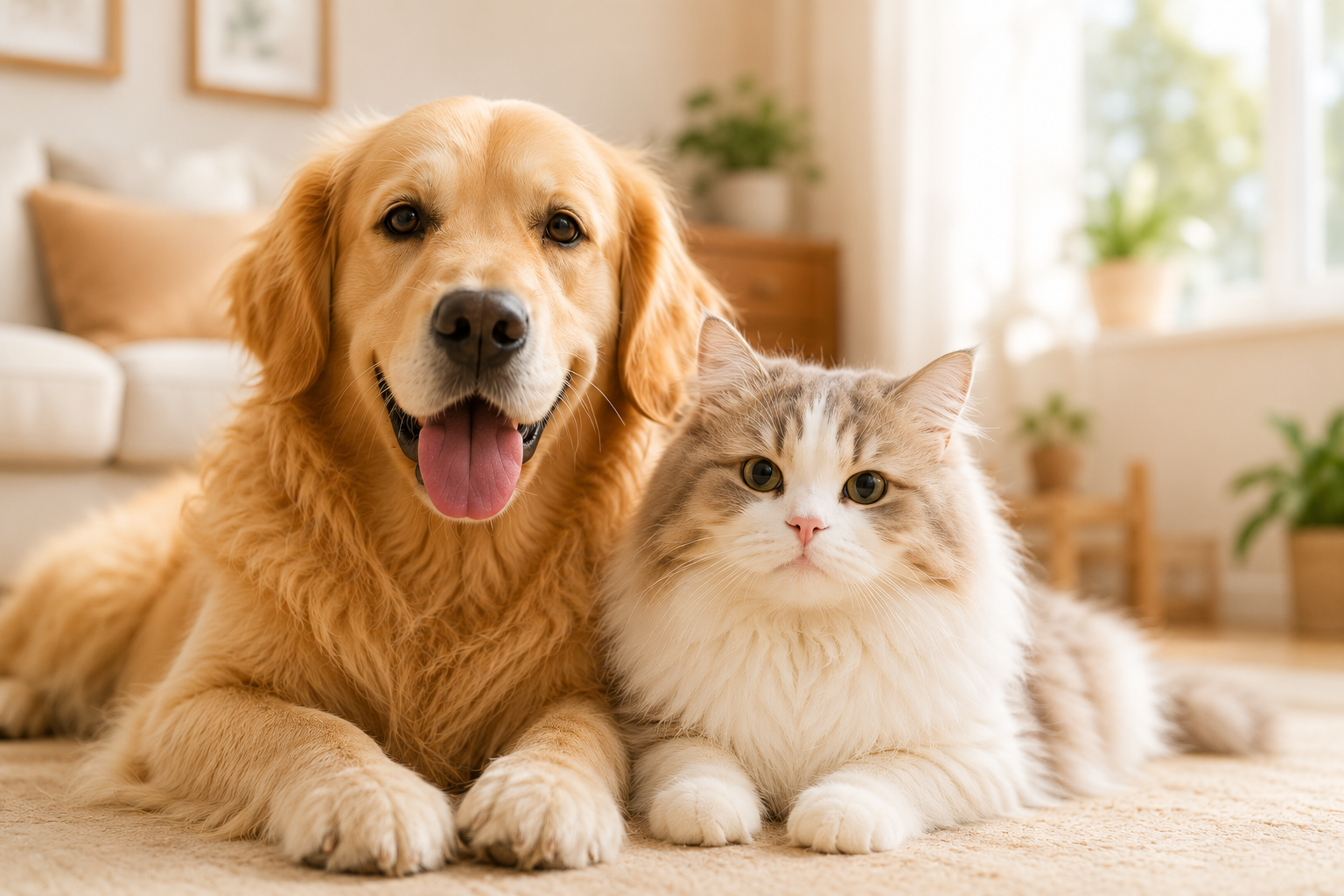 Happy dog and cat for Quchong pet food homepage
